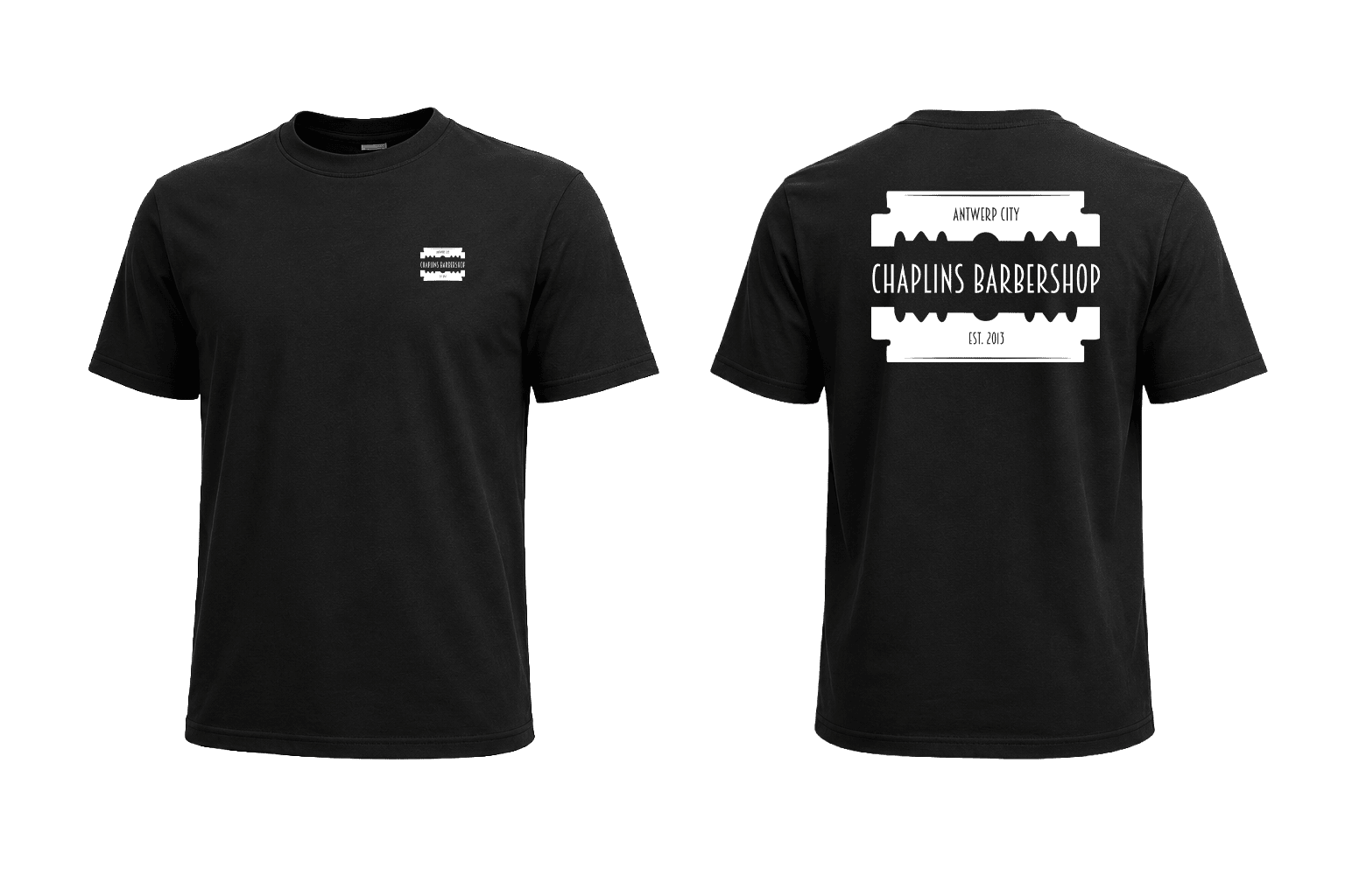 Chaplins Barbershop T-shirt, voor- en achterzijde