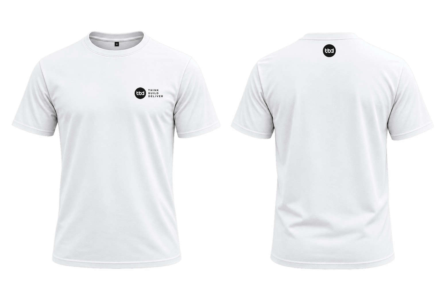 tbd T-shirt in wit, voor- en achterzijde